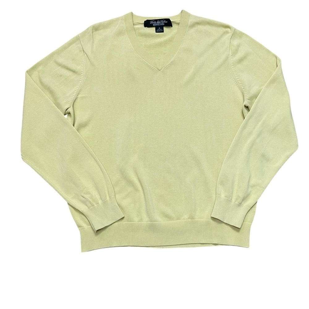 Brooks Brothers Country Club V Neck Sweater Men's M Mustard Yellow Silk Cotton